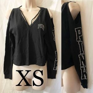 Black Victoria Secret PINK Cold Shoulder Long Sleeve Tee